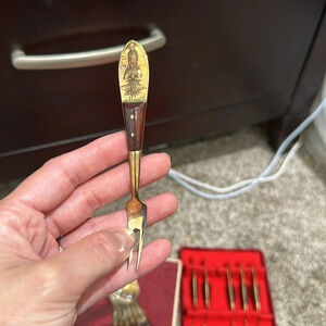 Vintage Mid-Century Thailand Bronze and Rosewood Dessert Set